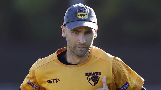 MELBOURNE , AUSTRALIA.February 10 , 2024.   Hawthorn AFL training at Waverley Park.  Chad Wingard of the Hawks doing run throughs in the rehab group  during todays session  . Pic: Michael Klein