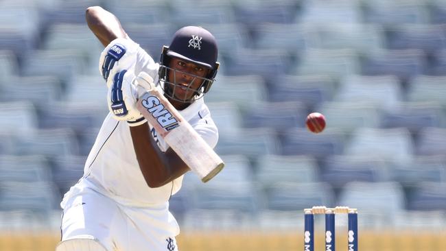 Chandrasinghe pushes a ball into the off side. (Photo by Paul Kane/Getty Images)