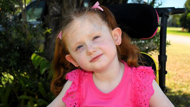 Elora Bremen, who turns five on October 31, as just one of 77 people in the world and probably the only person in Australia to have been diagnosed with Helsmoortel-Van der Aa (ADNP) Syndrome. Picture: Cameron Bates