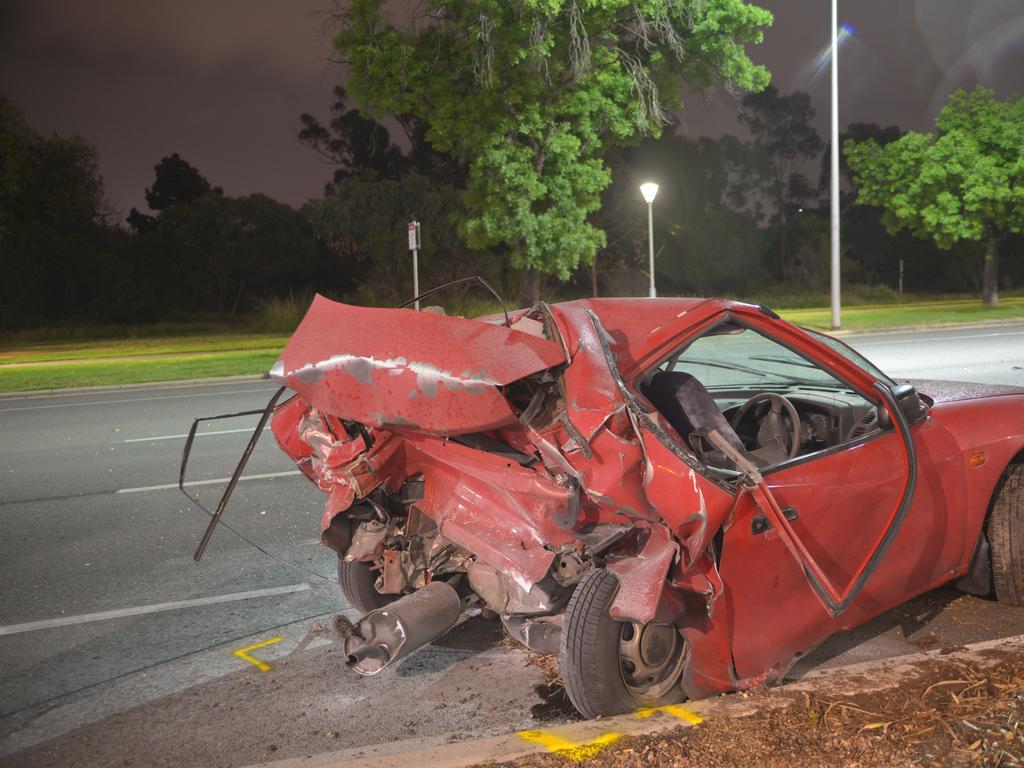 Scene of the crash involving Advertiser journalist Ben Hyde on West Tce, Adelaide on October 4, 2021.