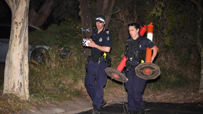 Police at the crime scene at Zillmere. Picture: John Gass