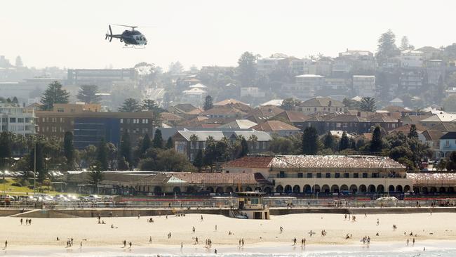 The Polair chopper over Bondi on Saturday. Picture: Sam Ruttyn