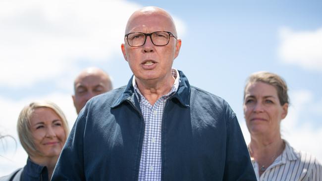 Opposition Leader Peter Dutton at Littlewood Berry Farm in Richmond, Tasmania. Picture: NewsWire / Linda Higginson