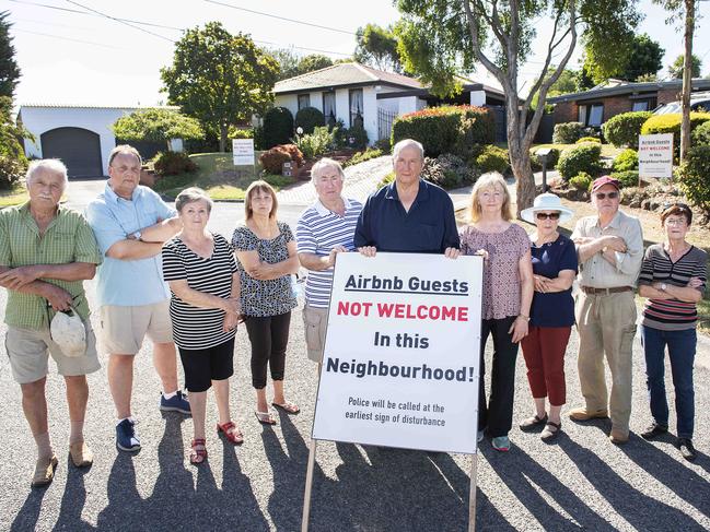 Mooroolbark residents on this street are at their wits end about a house being used as a short-stay rental. Spokesman Dennis Hirschfield (centre) with other people who live on the street. Picture: Ellen Smith