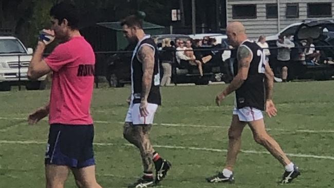 Dane Swan and Simon Goosey played for St Kilda City in a practice match on Saturday.