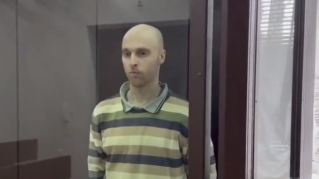 Mr Jenkins was captured on video appearing in a Russian court – with prosecutors ordering him to serve his sentence out in a ‘strict regime penal colony’. Picture: Supplied