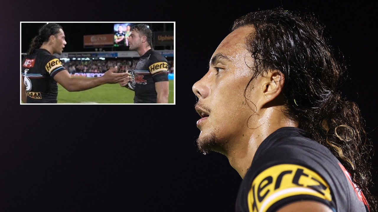 Jarome Luai and Jaeman Salmon clash at full-time.