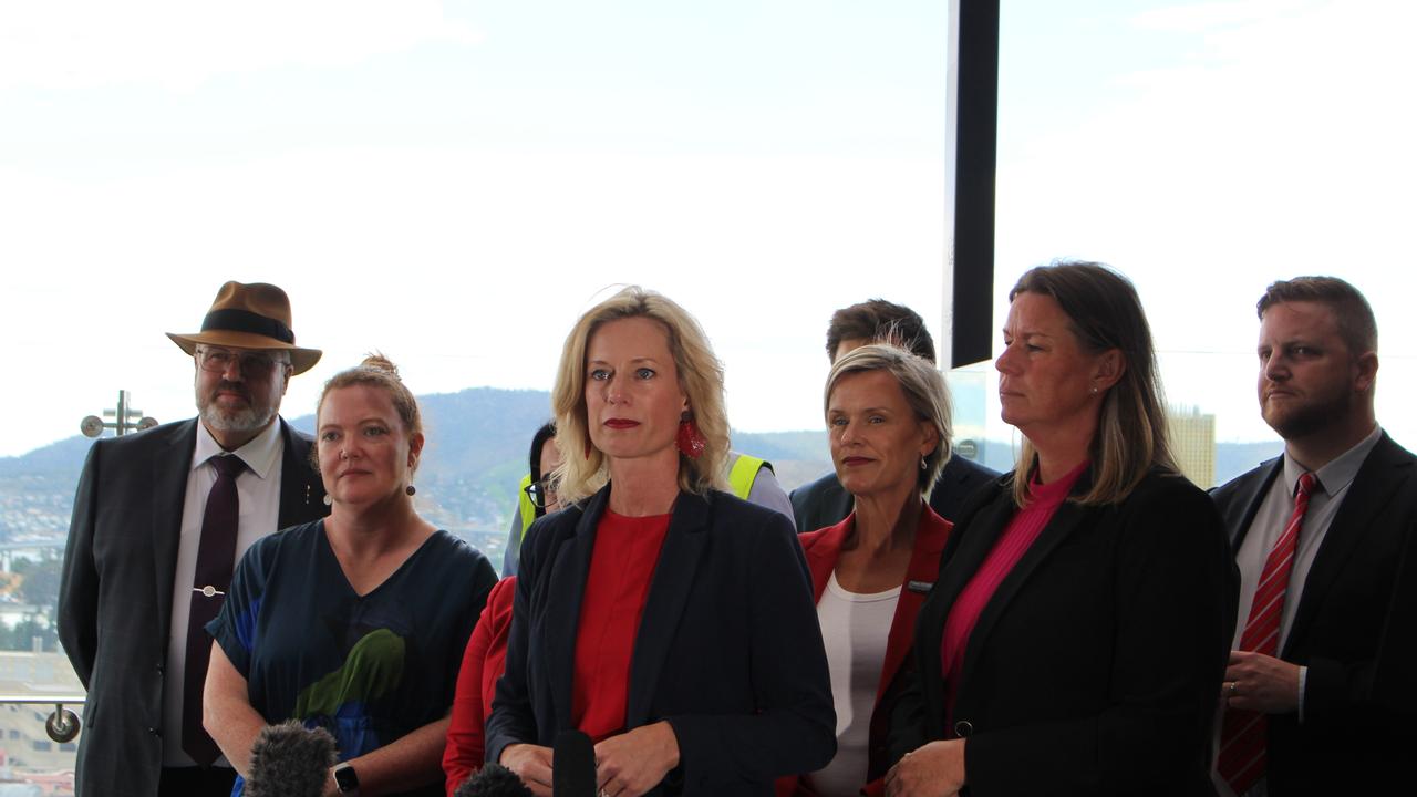 Craig Farrell MLC, Sarah Lovell MLC, Rebecca White MP, Jen Butler MP, Janie Finlay MP, and Luke Edmunds MLC after Ms White delivered a speech on energy policy to business and industry chiefs, energy stakeholders, unions, and community service sector representatives. Picture: Supplied
