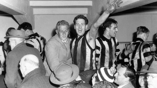 Murray Weideman celebrates the Collingwood Grand Final victory against Melbourne in 1958.