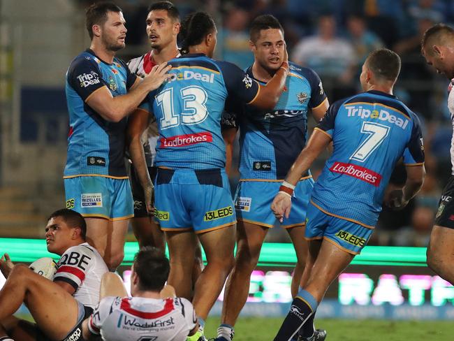 Hayne puts four points on the board for the Titans.