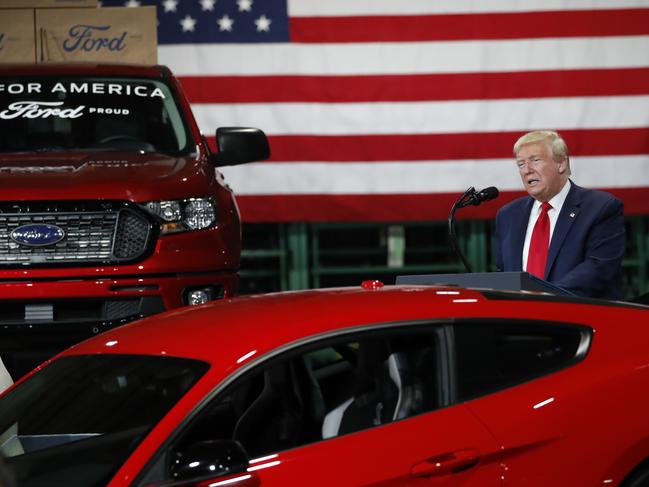 US President Donald Trump speaks at Ford's Rawsonville Components Plant that has been converted to making personal protection and medical equipment. Picture: AP