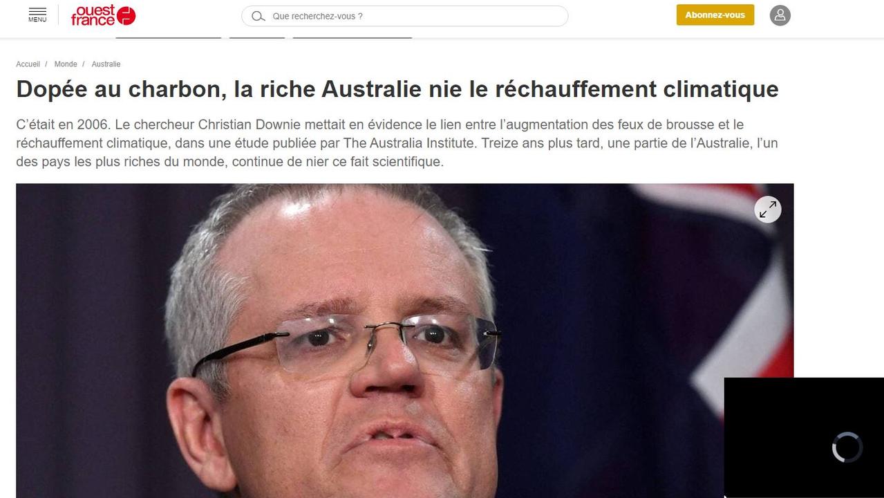 French publication Ouest-France publishing a stinging analysis on Scott Morrison's climate change denial.