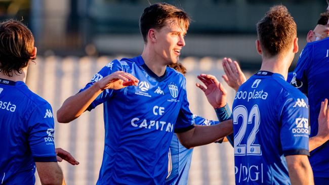 Marko Jankovic celebrates a South Melbourne goal. Picture: Behind the Lens