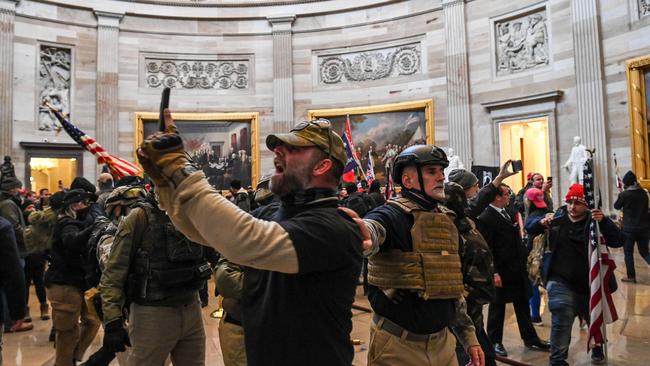 Supporters of Donald Trump in the US Capitol’s Rotunda after breaching security on January 6, 2021. Picture: AFP