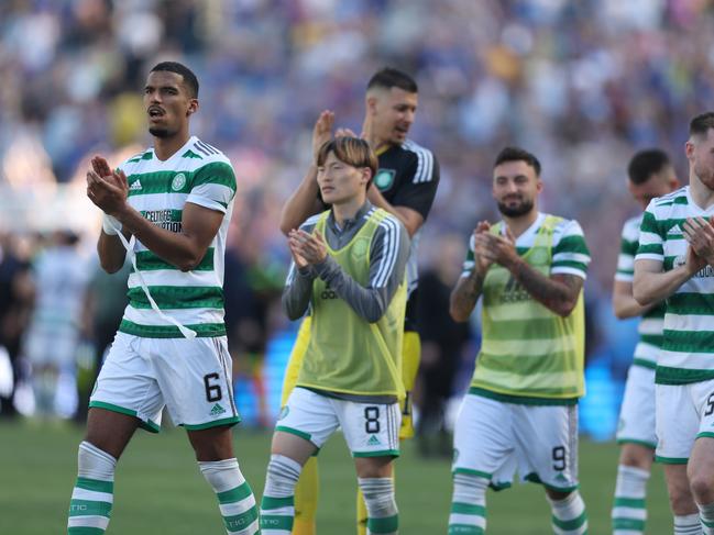 Celtic players thank their fans after Sunday’s Sydney Super Cup match against Everton. Picture: Scott Gardiner/Getty Images