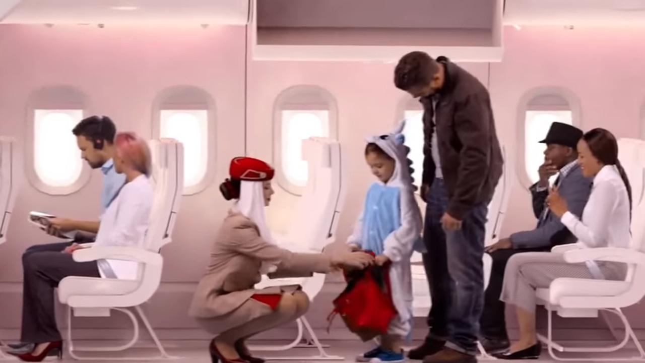 The new video is filmed on a real aircraft, unlike its previous video (pictured).