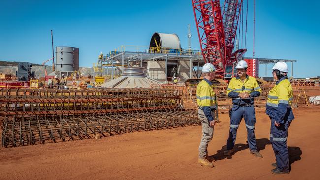 Workers at Liontown Resources' Kathleen Valley project in Western Australia.