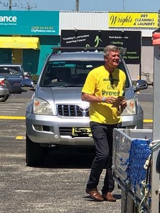 NNSWLHD Chair Mark Humphries seen handing out flyers for Geoff Provest.