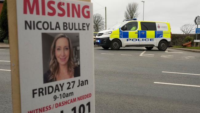 A sign asking for information about Nicola Bulley on a telegraph pole in Preston, England. Picture: Christopher Furlong/Getty Images