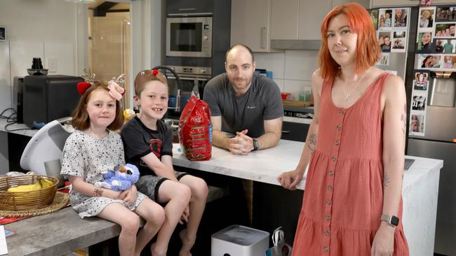 David and Siobhan Savill, with their children Evelyn, 6 and Mason, 7, are moving from their Andrews Farm house to a bigger property in Roseworthy. Picture Dean Martin