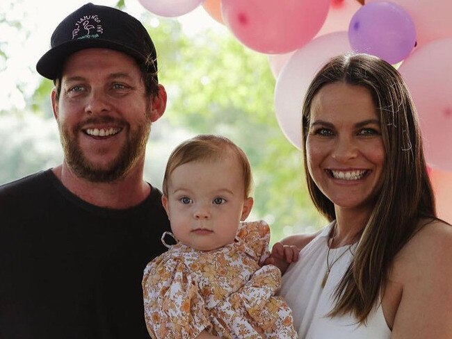 An Ashmore family's life was turned "upside down" after father and husband Jason Brown, 34, suffered a devastating heart attack. Mother Loren Brown, 31, and one-year-old daughter Luka rushed to Brisbane to be with him. Picture: Supplied