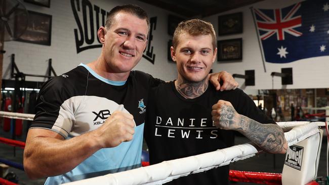 Rising Aussie boxer Daniel Lewis with Sharks skipper Paul Gallen. Image: Brett Costello