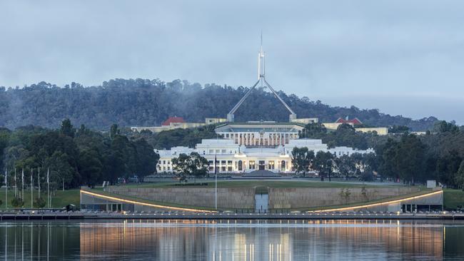 The old and new Parliament House in Canberra.