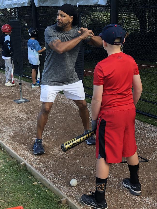 Manny Ramirez shows his batting style. Picture: Jim O'Rourke