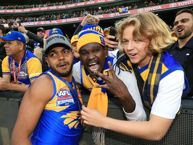 Willie Rioli celebrating his role in the 2018 premiership. Picture: Mark Stewart