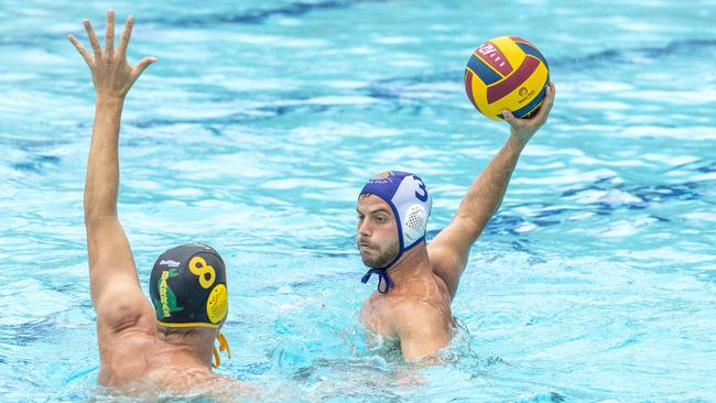 Victor Bianco in the Queensland Premier League Water Polo match between Barracudas and Gold Coast at Fortitude Valley Pool. Picture: Richard Walker