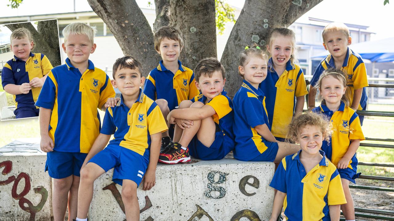 MY FIRST YEAR 2024: Millmerran State School Prep students (from left) Rika, Bear, Levi H, Riley, Paige R, Paige B, Astrid, Ellie and Ethan, Tuesday, February 27, 2024. Inset: Levi T Picture: Kevin Farmer / Contributed