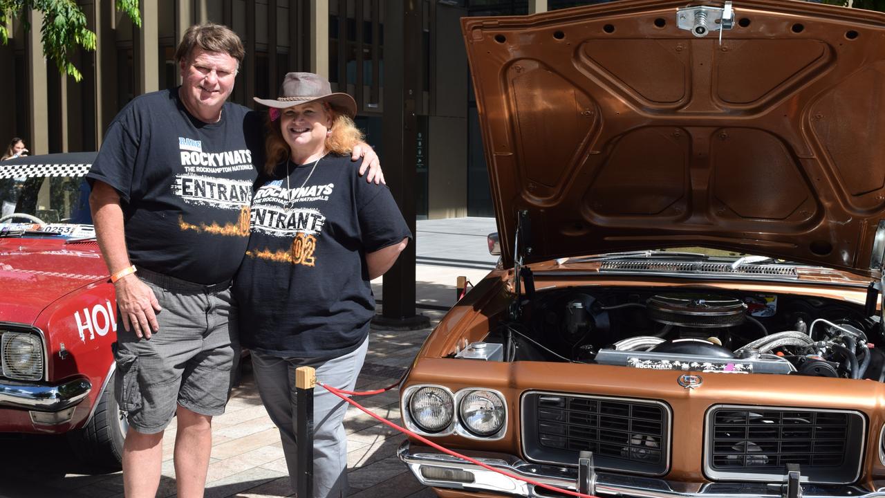 Malcolm and Wendy Lamb with their car in the Rockynats in the CBD on Sunday, April 17.