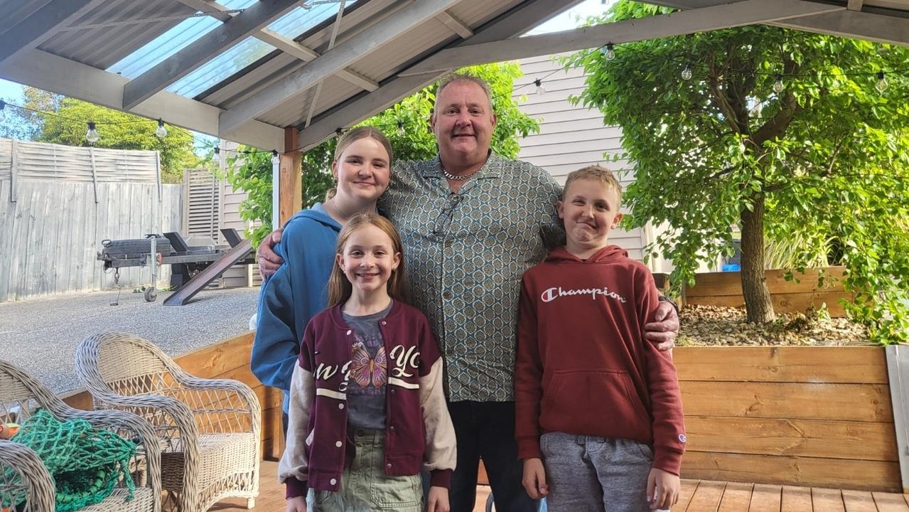 Toby Hoskin with his three youngest children, Eden, Sophie and Flynn. Picture: Supplied.