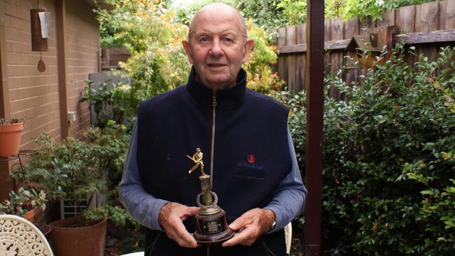 Terry Bell still has the 1960-61 Jock Cowe Trophy he won for the club's batting average in the premiership year.