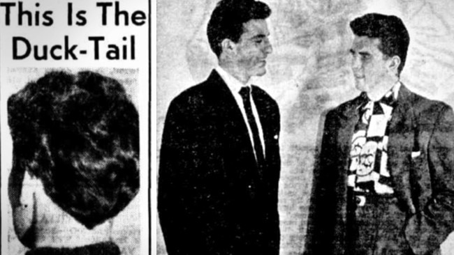 Early 1950s news clippings showing the Bodgie style of hair and dress. Pictures: Trove