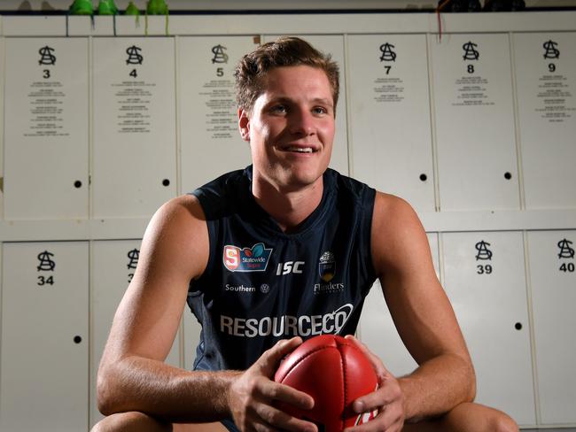 Young Victorian Hayden McLean has signed with South Adelaide for this season. He is pictured at Flinders University Stadium, Noarlunga Downs. Picture: Tricia Watkinson