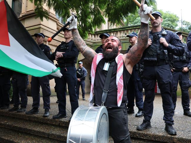 Protesters outside Sydney Town Hall today. Picture: Tim Hunter