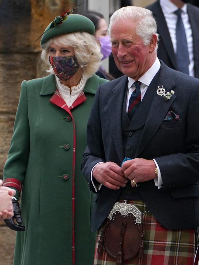 Camilla and Charles, known as the Duke and Duchess of Rothesay when in Scotland, arrive for the opening of the Scottish parliament. Picture: Getty Images