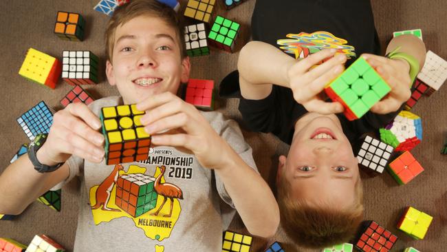 Ringwood North brothers Wesley and Austin are huge Rubik’s cube fans. Picture: Norm Oorloff