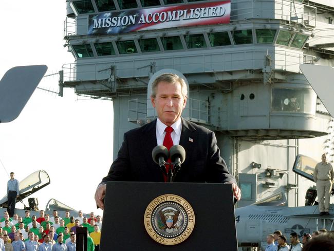 Former US President George W. Bush declares the end of major combat in Iraq in 2003.  Picture:  AP