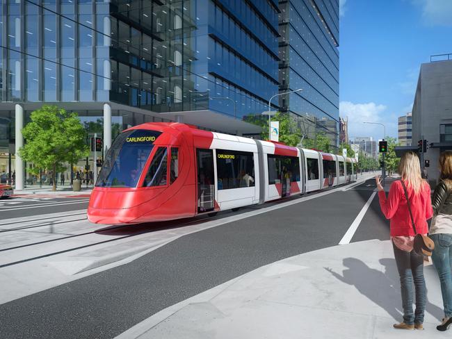 Artist impression shows the light rail and its connection to Westmead from Parramatta.