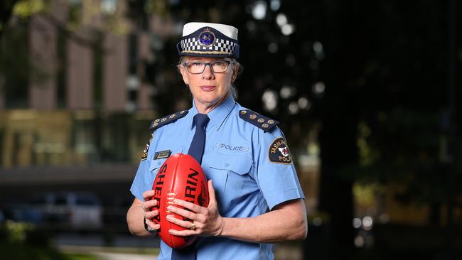 Tasmanian Police Acting Assistant Commissioner Debbie Williams to promote the not to violence campaign ahead of the AFL grand final on Saturday. Picture: Zak Simmonds