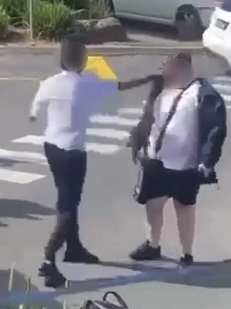 A boy is seen slapping Bailey (right) in the face outside of McDonalds in Endeavour Hills. Picture: Supplied