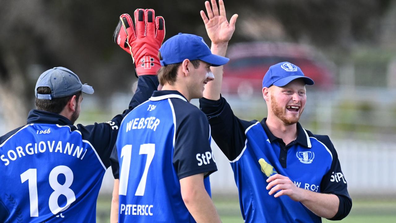 St Peter's celebrate a wicket against South Barwon. Picture: Wes Cusworth.