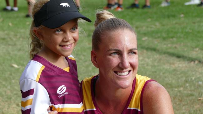 Lulu Vea Vea with NRLW star Ali Brigginshaw at the 6 Again Clinic in Rockhampton on Saturday afternoon.