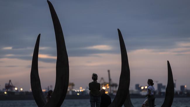 Families play at a new installation at the site Lieutenant James Cook is believed to have stepped ashore on April 29, 2020 in Sydney. Picture: Getty Images.