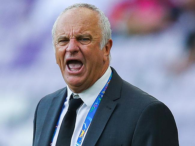 AL AIN, UNITED ARAB EMIRATES - JANUARY 06: Head coach Graham Arnold of Australia reacts during the AFC Asian Cup Group B match between Australia and Jordan at Hazza Bin Zayed Stadium on January 06, 2019 in Al Ain, United Arab Emirates. (Photo by Francois Nel/Getty Images)