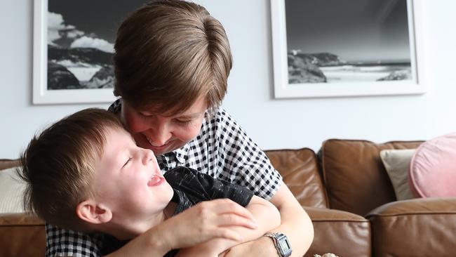 Bree Dunbar, pictured with son Ari, is urging other women to get help for depression and anxiety during pregnancy. Picture: Alex Coppel.