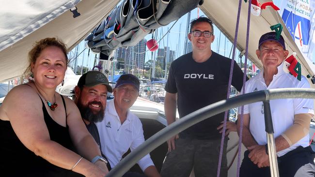 Bowline crew members, from left, Melanie Bushby, Banjo Greaves, Nick Smith, who died at sea, Troy Moler and Paul Senior before the race. Picture: Summer Liu