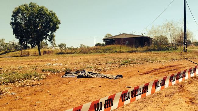 The scene of the alleged stabbing at the town camp, near Katherine. Picture: ELISE DERWIN